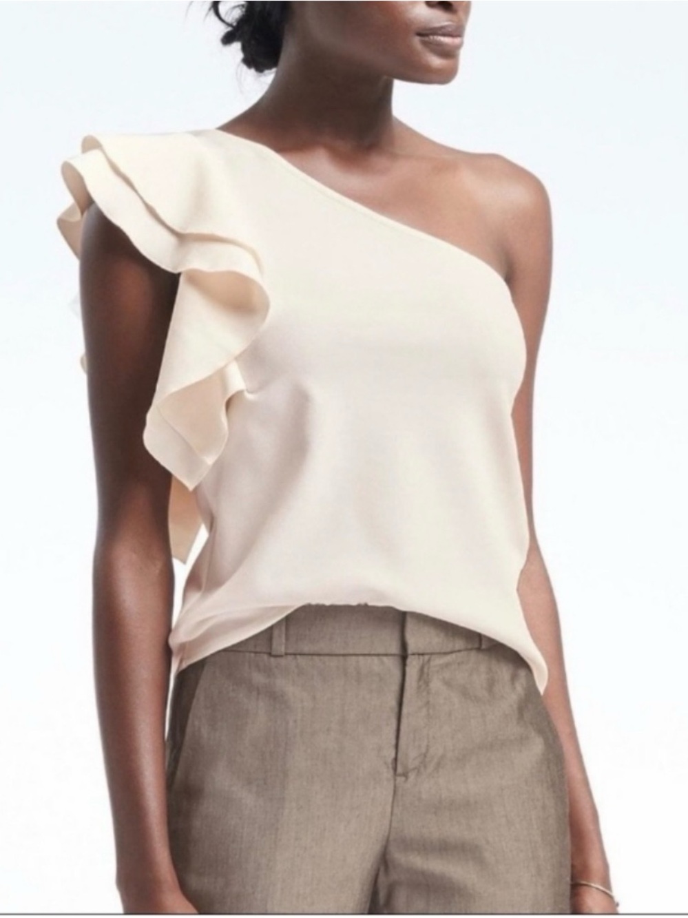 Banana Republic One-Shoulder Ruffle Camisole in Light Cream